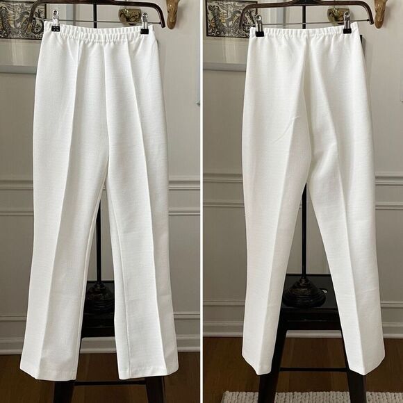 Vintage Pants - Vintage 70s Textured White Polyester Pull On Pants Slight Flare XS
